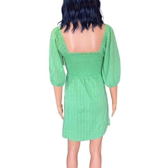 NWT Billabong Green Sol Puff Sleeve Boho Cut Out Mini Dress Size Medium - Picture 5 of 9